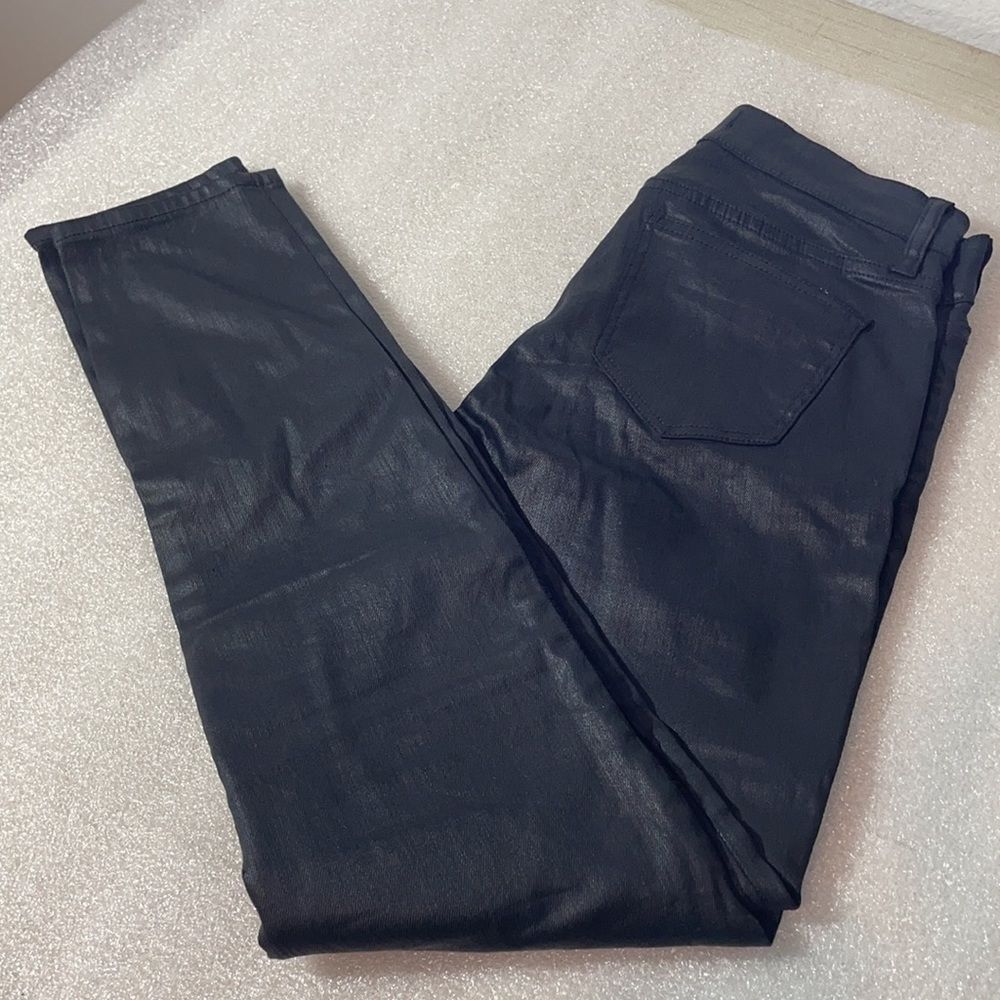 Madewell Black Coated waxed Skinny Moto Jeans size 27 Zipper ankles